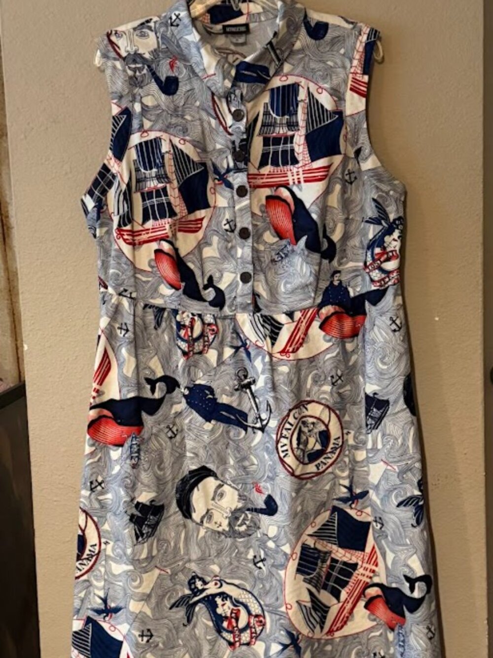 Retrolicious Sailor Inspired Fit and Flare Collared Sleeveless Dress